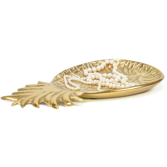 Red Co. 10.5” Medium Decorative Metal Accent Pineapple Shaped Storage Plate Tray, Gold