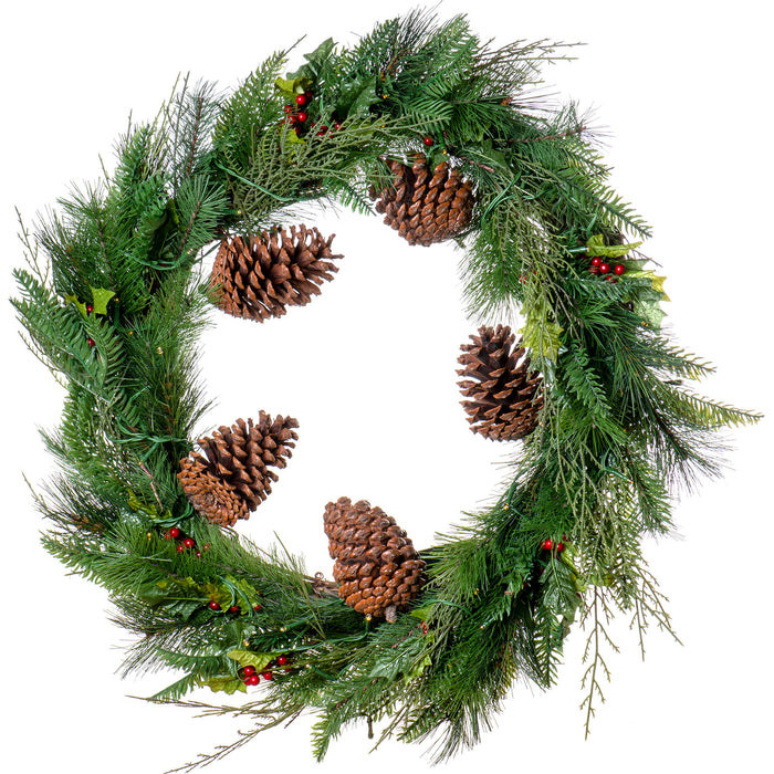 Red Co. 23" Christmas Wreath with Battery Operated LED Lights, Artificial Home Décor for Fall Winter