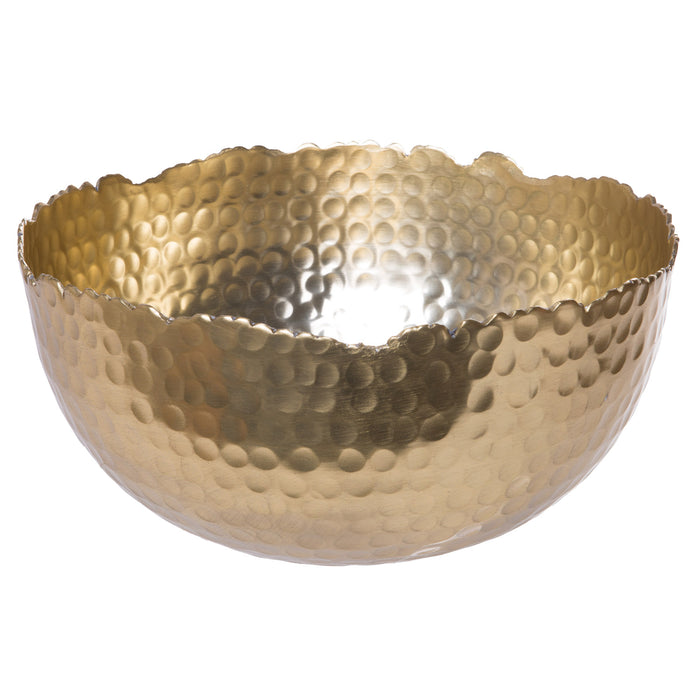 Glamorous Gilded Hammered Round Aluminum Bowl, Handcrafted Decorative Centerpiece, Medium, 8-inch