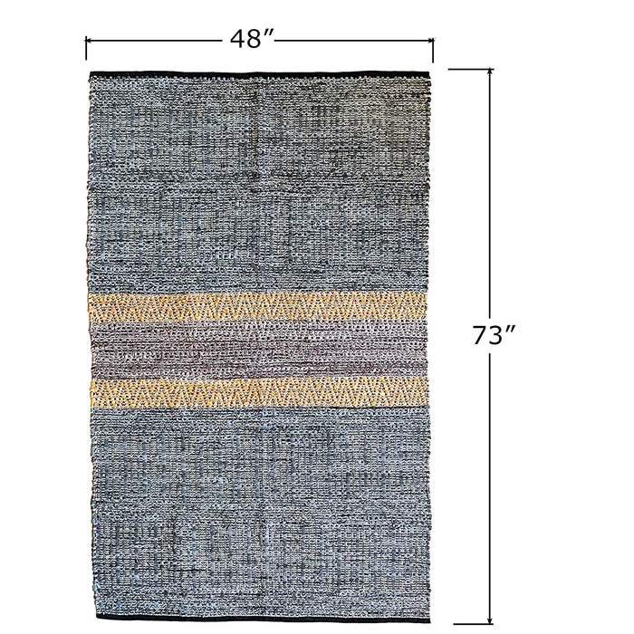 Red Co. Horizontal Pattern Gray and Yellow Rectangular Woven Leather Area Rug, 6 x 4 Ft.